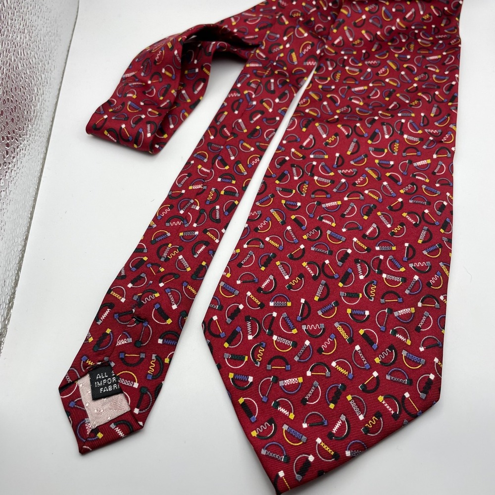 Monsieur Givenchy Silk Tie Burgundy Red Geometric Abstract Print Designer Mens